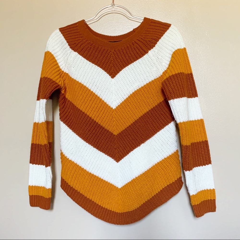 DEREK HEART - burnt orange stripe sweater Sz M - Picture 1 of 6